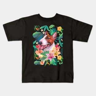 Tropical Red and White Bull Terrier Kids T-Shirt